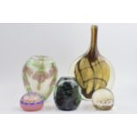 A collection of studio art glass to include a large onion shaped vase, after Mdina glass, with a