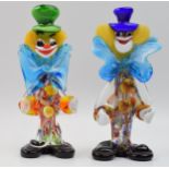 A pair of Murano glass clowns, 22cm tall (2). In good condition.