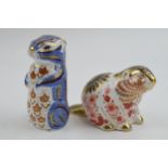 Royal Crown Derby Paperweights in the form of a Beaver and a Chipmunk, first quality with gold
