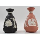 Wedgwood Jasperware vases. Terracotta (57) and black (78) with religious classical scenes. Height