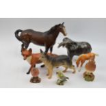 Beswick to include large standing fox 1016, brown swishtail (ear chipped), elephant (tusk af), a
