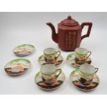 Vintage Japanese teapot together with set of four cups and saucers together with two spare plates.