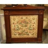 Large early Victorian needlework sampler in architectural mahogany frame, 'Mary Ann Hampshire's Work
