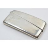 Silver curved rectangular card case with initials, Chester 1924, 41.1 grams.