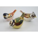 Royal Crown Derby Paperweights in the form of a Crested Tit, Blue Tit and a Coal Tit, first