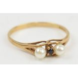 Ladies 9ct gold seed pearl and sapPhire ring. London hallmark, Ring size Q. Weight 1.3g In good