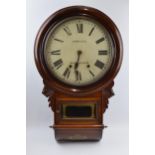 19th century mahogany cased drop dial clock 'Jones & Co Whitchurch' with associated key, 68cm long.