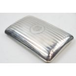 Silver cigar case with striped decoration and monogram, Chester 1916, 193.3 grams.