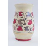 Crown Ducal ribbed vase with pink and grey floral decoration, 18cm tall. In good condition with no