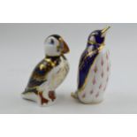 Royal Crown Derby Paperweights in the form of a Penguin and a Puffin, first quality with gold