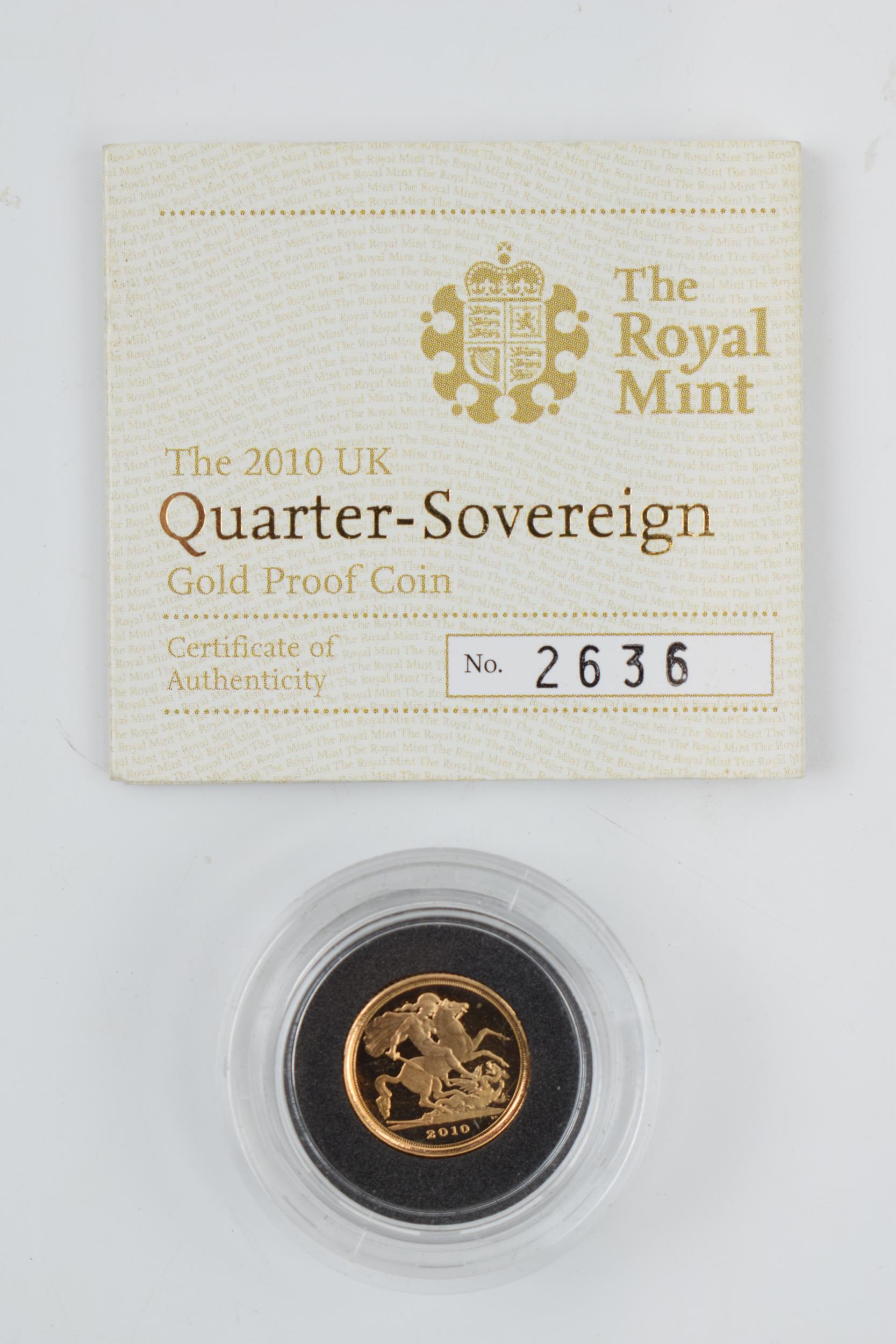 22ct gold Quarter Sovereign QEII 2010 with certificate. 1.99 grams.