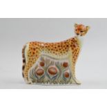Royal Crown Derby Paperweight in the form of a Cheetah, first quality with gold stopper. In good