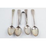 A collection of sterling silver tea spoons to include Georgian and a miniature pair of nips, 82.6