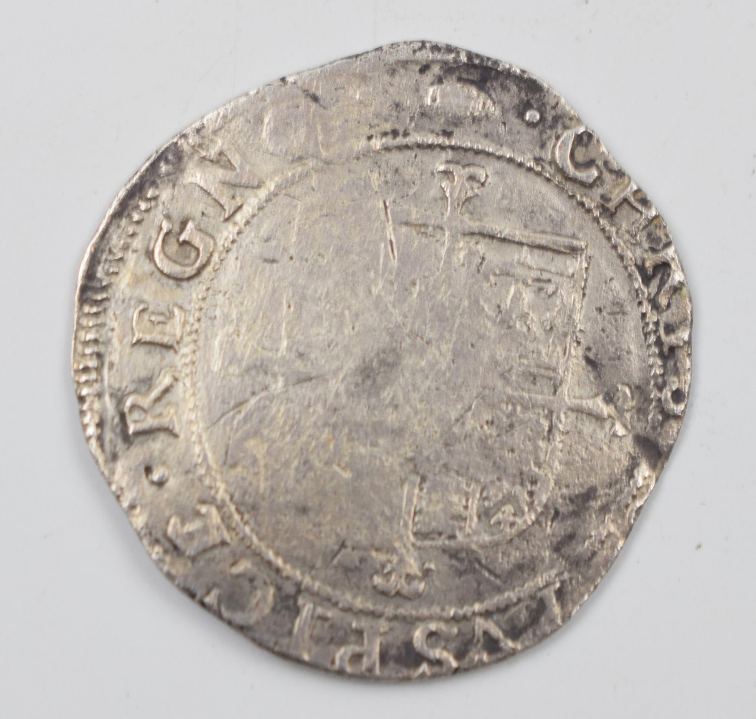 Charles I Sixpence 1636 - 38. Diameter 26.0mm. Weight 2.56g. Thickness 0.85mm. M/M TUN. VG/F. Graded