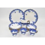 George Jones Crescent China part tea set in a blue and white pattern to include cake plates, cups,