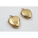 A pair of 9ct gold front and back heart shaped lockets, gross weight 5.4 grams (2).
