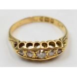 18ct gold diamond boat ring, 3.9 grams, size O/P.