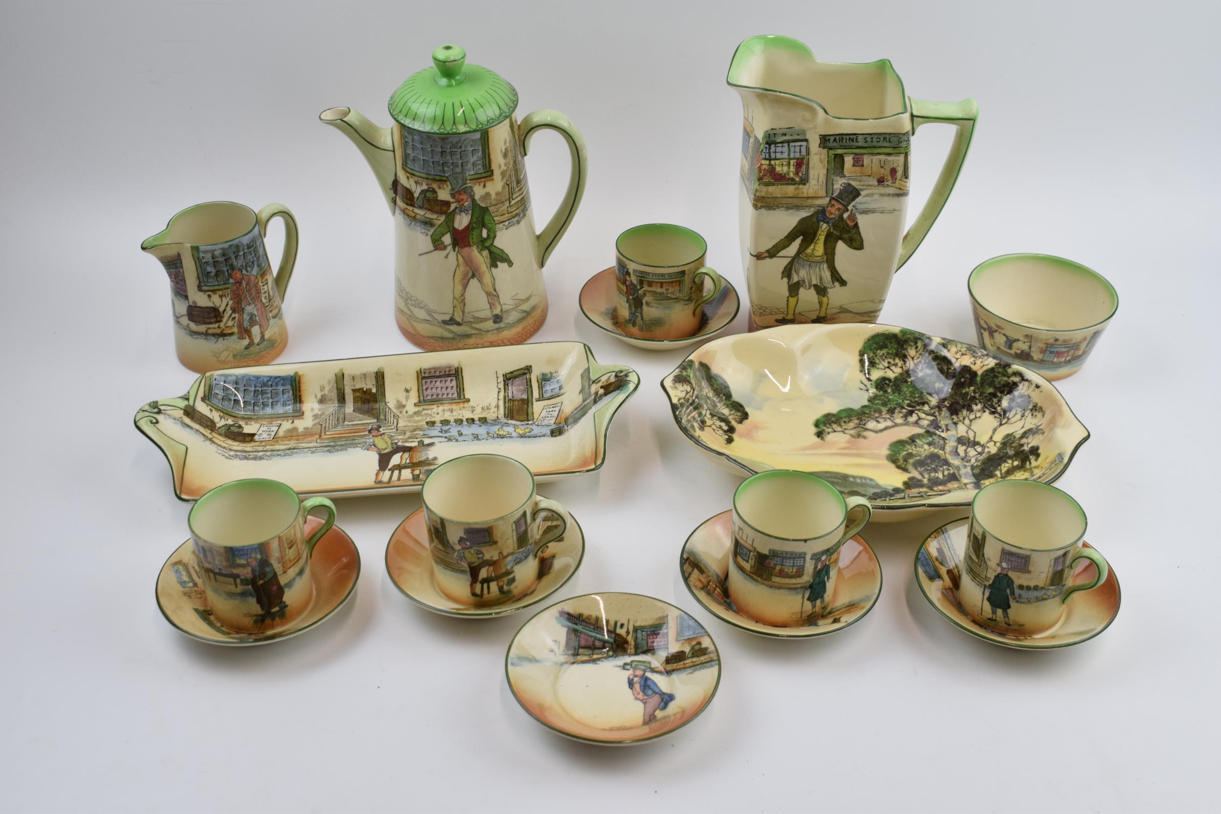 Royal Doulton seriesware to include Dickens Ware such as a coffee pot, sandwich plate, coffee cans