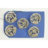 A set of 5 Art Nouveau hallmarked silver buttons with thistle decoration, Chester 1902 (5), 28mm