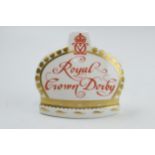 Royal Crown Derby Paperweight in the form of a point of sale / Crown Namestand, first quality with