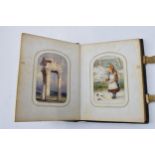 Late Victorian leather hardback book with metal fastenings to include original watercolours and