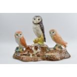 Beswick to include a bird tree stump stand, a pair of barn owls (1 boxed), a boxer dog and a Whyte &