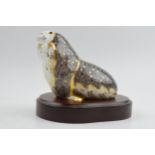 Royal Crown Derby Paperweight in the form of a Russian Walrus, first quality with gold stopper. In