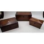 A collection of three antique wooden items to include Georgian tea caddy and Victorian writing