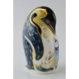 Royal Crown Derby paperweight in the form of a Penguin and Chick, first quality with gold stopper.