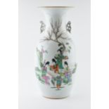 Early 20th century Chinese Famille Rose large two handled vase with traditional scenes, 42.5cm tall,