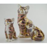 Royal Crown Derby paperweights in the form of a Cat, a Sitting Kitten and a Playful Kitten, first