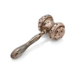 Silver baby rattle in the form of an auctioneer's gavel, Birmingham 1919, 24.9 grams, 10.5cm long.