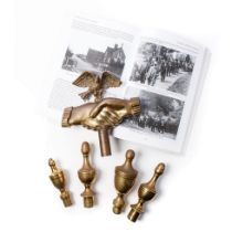 19th century brass finials relating to the Caverswall Men's Society, an organisation descended