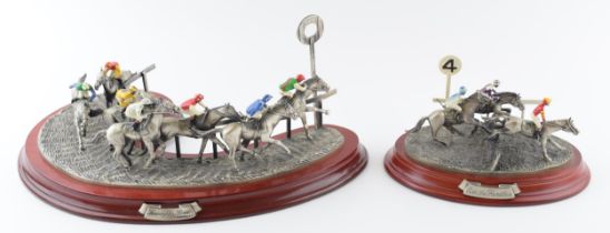 Boxed pair of Mark Models horse racing figural tableaus to include Over The Hurdles and Turning