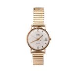 Summit 21 Jewels 9ct gold cased gentlemans wristwatch on elastic plated strap, 34mm, back of case