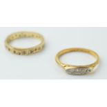 An 18ct gold and platinum 5 stone diamond boat ring, 2.4 grams, size O, with a 9ct gold eternity