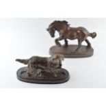 Beswick bronzed models of a shire horse in action and a retriever from the Britannia collection (2 -