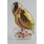 Royal Crown Derby paperweight in the form of a Kingfisher, first quality with gold stopper. In