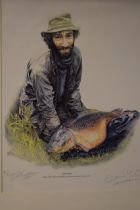 Claire Yates limited edition print of Chris Yates with his record carp, 'The `Bishop' caught at