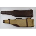 Two vintage leg of mutton gun slips. One in leather and one in canvas finish. Leather embossed