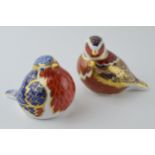 Royal Crown Derby paperweights in the form of a Chaffinch and a Robin, first quality with gold