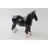 Beswick 818 shire with custom overpainted decoration, with black body and blue / yellow ribbon (