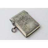 Hallmarked silver vesta case with engraved decoration, 22.2 grams, Birmingham 1902.