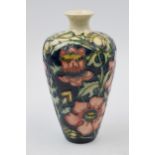 Boxed Moorcroft trial vase in the Pheasant's Eye pattern, 72/6, 2000, 16cm tall. In good condition