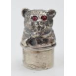 Miniature silver pill box in the form of a teddy bear, 19.1 grams, Birmingham 1995, 3.5cm tall.