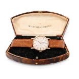Boxed Omega ladies wristwatch in 9ct gold case on leather strap with original Watches Limited box,