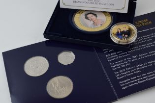 Commemorative coins to include boxed Diamond Jubilee Five Dollar Coin, a Platinum Jubilee 3 coin set