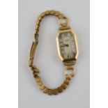 Ladies 9ct gold cased J W Benson wristwatch on plated bracelet, Dennison case, fully hallmarked.