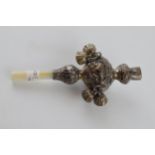 Victorian child's rattle and whistle with Mother of Pearl handle, Birm 1899, 9.5cm long. Handle