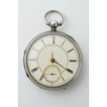 Hallmarked silver pocket watch, working order, Chester 1884, 53mm.